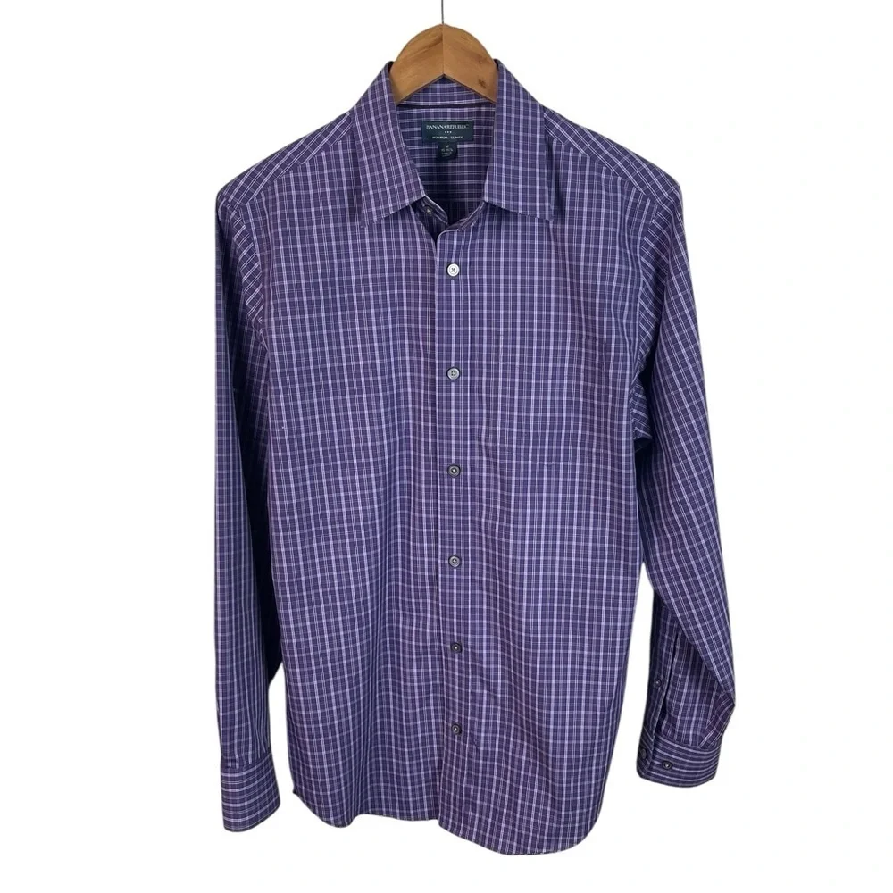 BF1420 Men’s Banana Republic Non Iron SLIM Fit Plaid Business Shirt 15-15.5 M